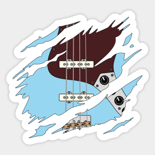 Ripped Bass Guitar J-Style Blue Color Sticker